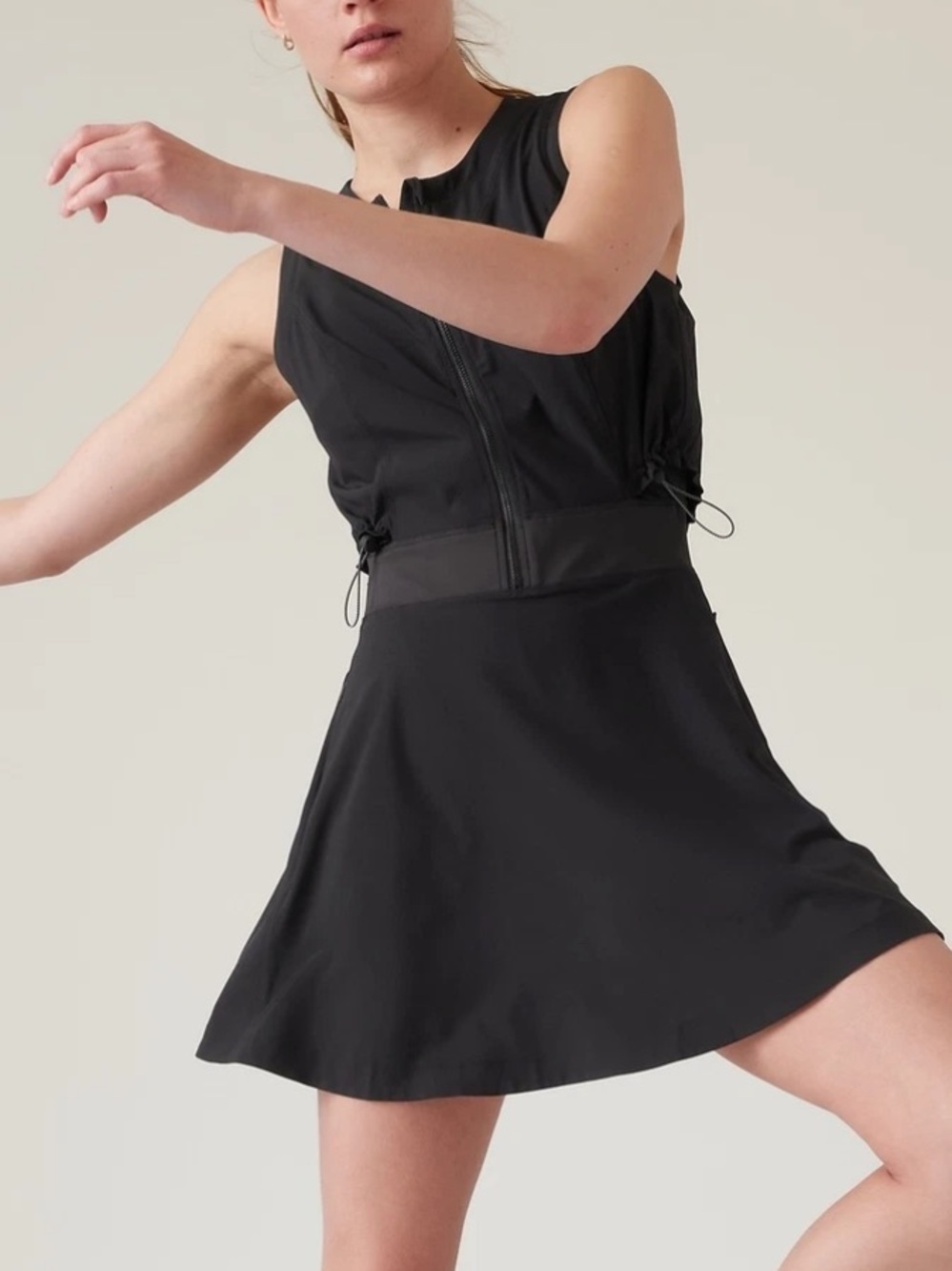 Athleta Venture Out Black Sleeveless Zip-Front Athletic Dress
